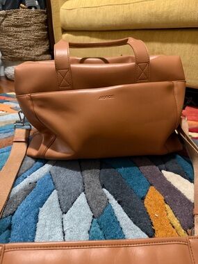 Monos metro duffel Tan vegan Leather Travel Tote with Detachable Strap